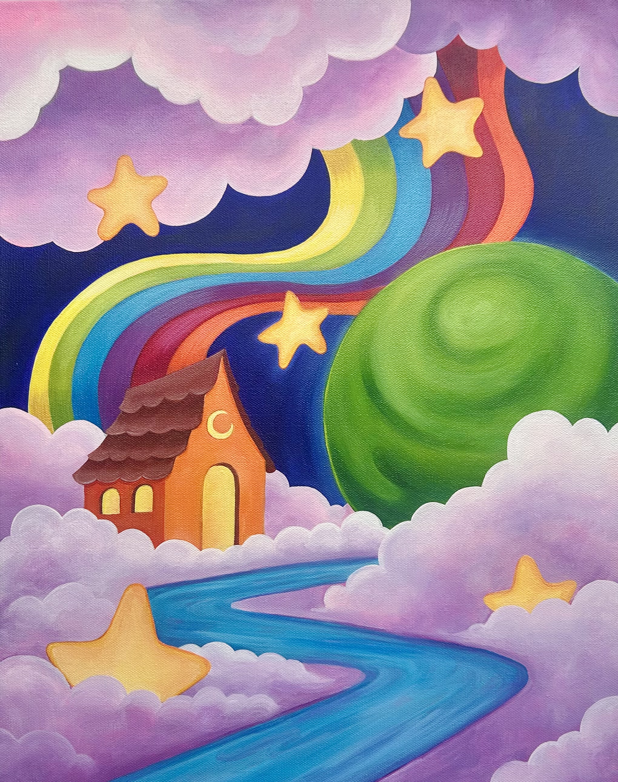 Acrylic Dreamscape with a house in the clouds