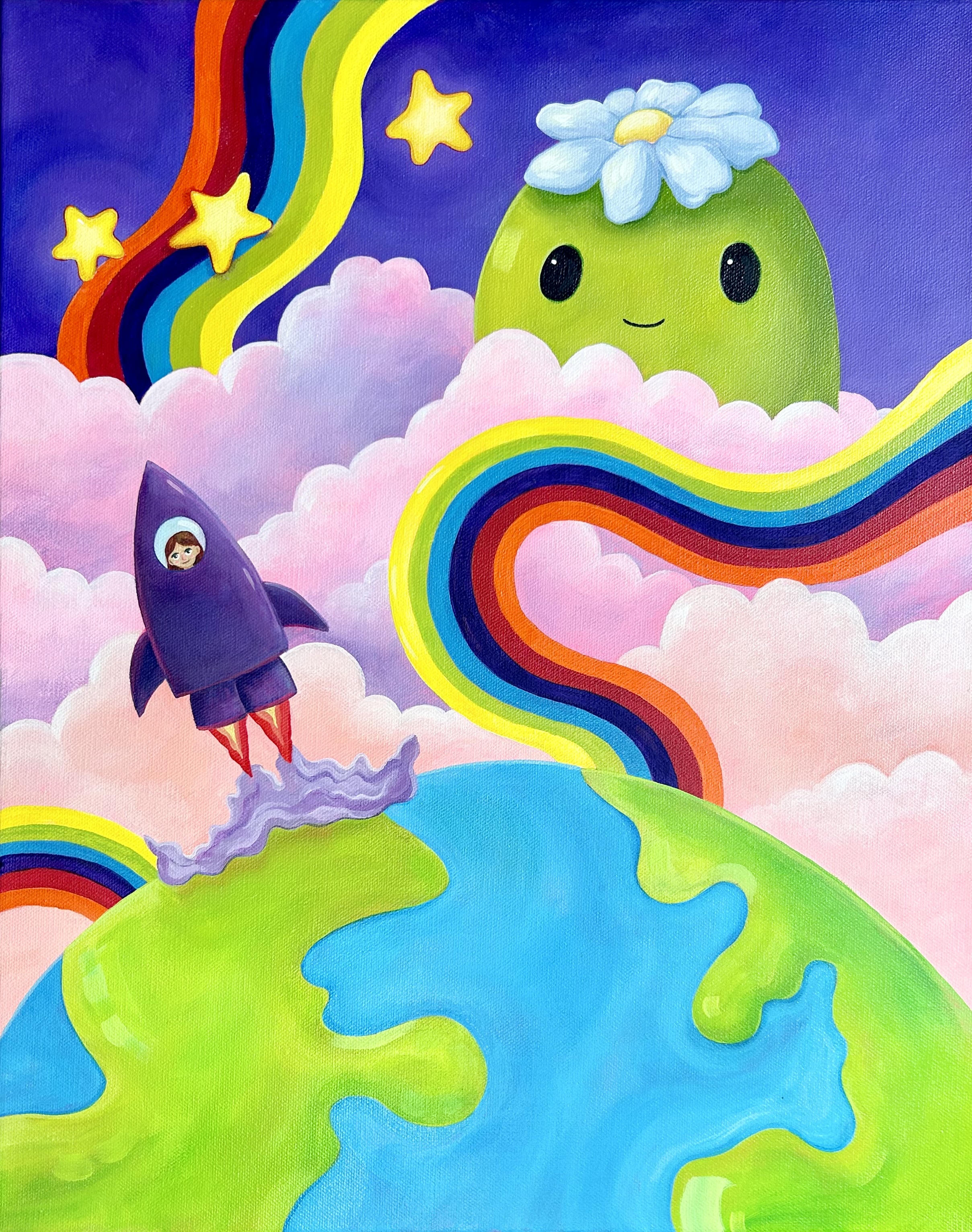 Acrylic Dreamscape with rocketship
